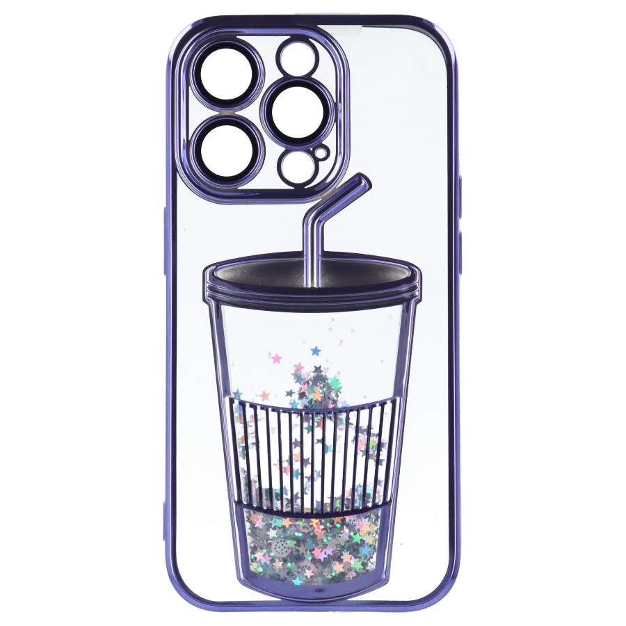 Funda Bumper con Vaso de Purpurina para iPhone 16 Pro Max