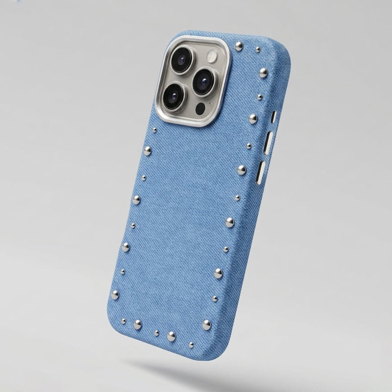 Funda Denim MagBattery para iPhone 13 Pro Max — vista trasera con cierre magnético

