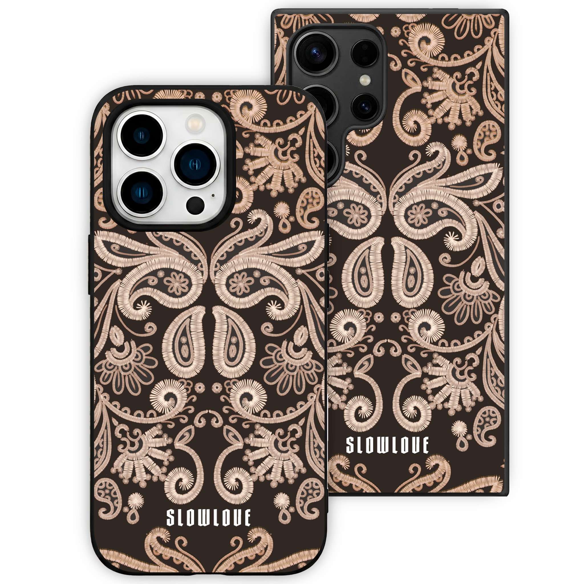 Funda Glass Slowlove Paisley Black con estampado paisley en negro en cristal templado - Vista frontal
